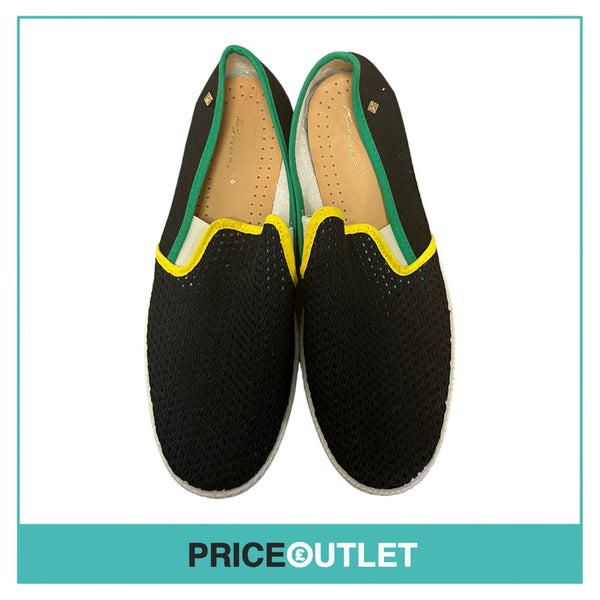 Rivieras - Mens Black Slip On Shoes with Yellow and Green Binding - Size 40 - BRAND NEW WITH TAGS