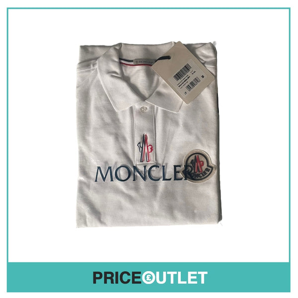 Moncler Patch Logo Polo Shirt - White - Size L - BRAND NEW WITH TAGS