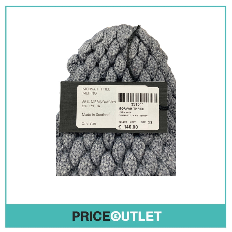 1205 - Grey Fishing Stitch Knitted Hat - OS - BRAND NEW WITH TAGS