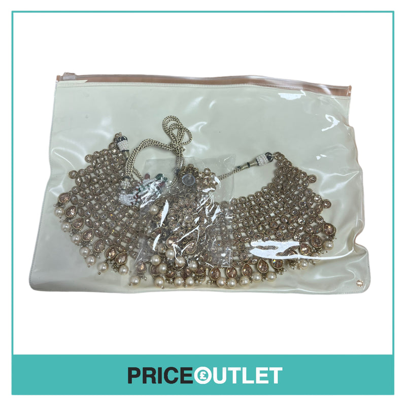 Dhiral's Creations - Gold Earrings, Choker and Headpiece Jewellery Set - BRAND NEW IN BAG