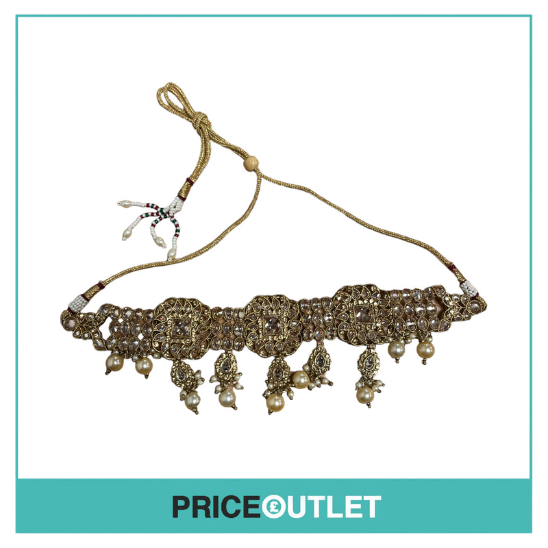 Dhiral's Creations - Gold Earrings, Choker and Headpiece Jewellery Set - BRAND NEW IN BAG