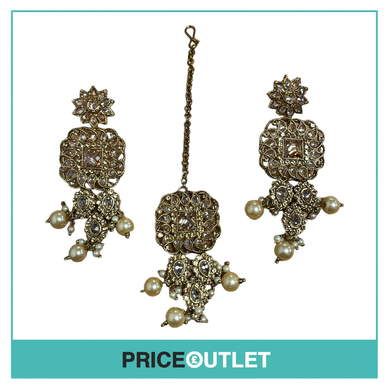 Dhiral's Creations - Gold Earrings, Choker and Headpiece Jewellery Set - BRAND NEW IN BAG