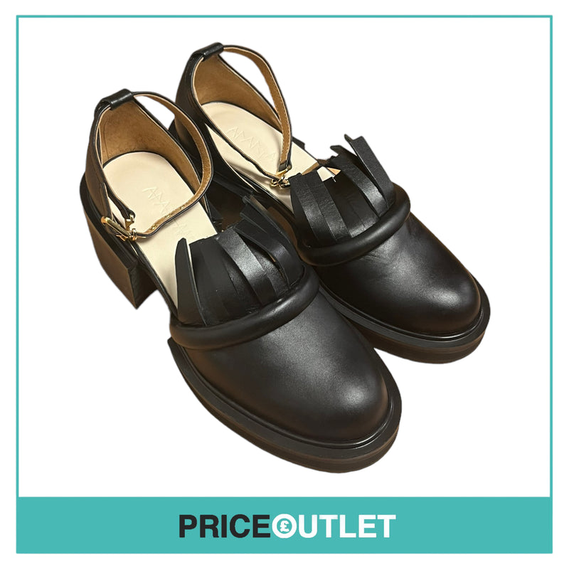 Flat Apartment - Black Leather Heels with Tassels - Size 35 - BRAND NEW WITH TAGS