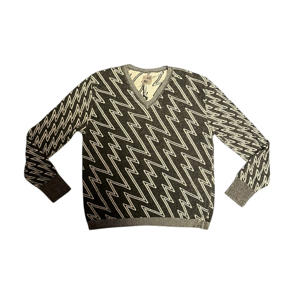 Mr - Black Zig-zag V-Neck Jumper - Size 42 - BRAND NEW WITH TAGS