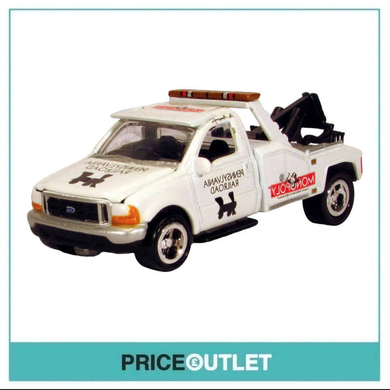 Johnny Lightning - Monopoly Pennsylvania RR '00 Ford F-450 Tow Truck (White) - Damaged Box