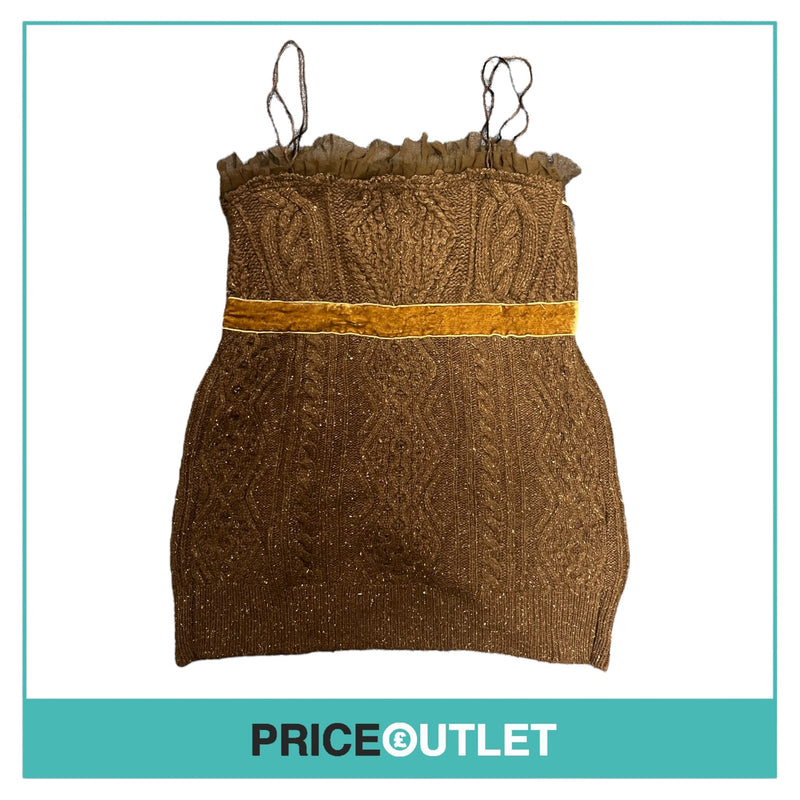 Sacai - Brown Knit Thin Strap Top with Ruffles - Size 2 - BRAND NEW WITH TAGS