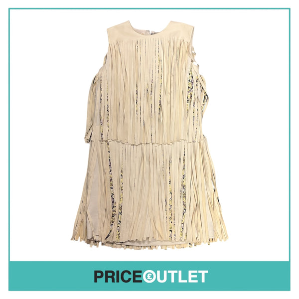 Giambattista Valli - Ivory and Printed Leather Fringe Dress - Size XXS - BRAND NEW WITH TAGS