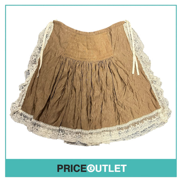 John Galliano - Brown Drawstring Skirt with Lace Trim - Size 10 - BRAND NEW WITH TAGS