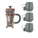 Whittard 3 Cup Cafetière + 3 x Whittard Nova double walled mug