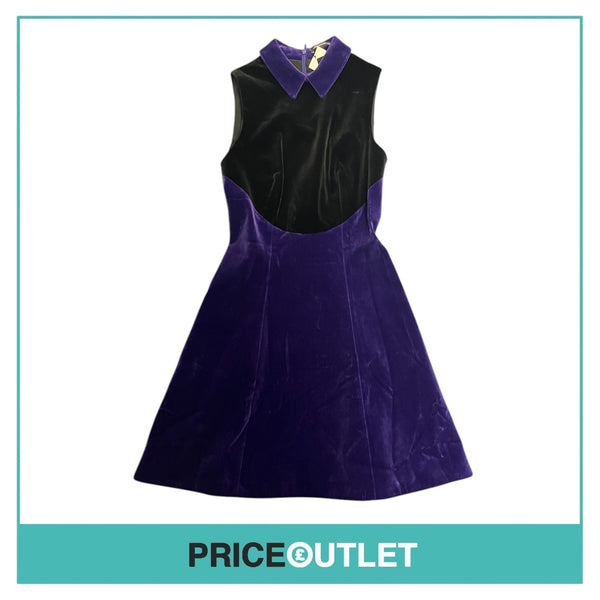 Christopher Kane - Black and Purple Velvet Dress with Collar - Size 8 - BRAND NEW WITH TAGS