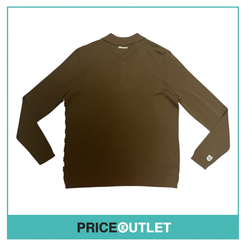 Manors Golf - Check Knit Polo Shirt - Brown - Size M - BRAND NEW