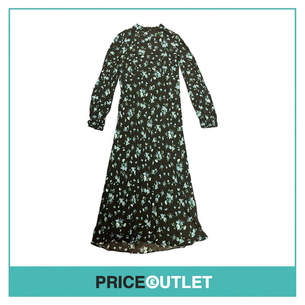 Forever New - Black and Blue Floral High Neck Midi Dress - Size 12 - BRAND NEW WITH TAGS