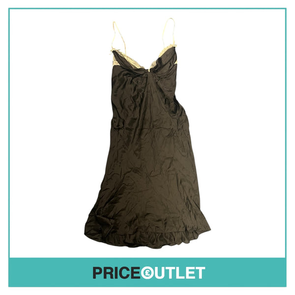 Nina Ricci - Black Satin Slip Dress with Grey Lace - Size 40 - BRAND NEW WITH TAGS