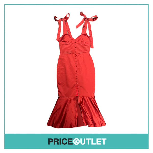 Lavish Alice - Red Tie Strap Micro Button Midi Dress - Size 10 - BRAND NEW WITH TAGS