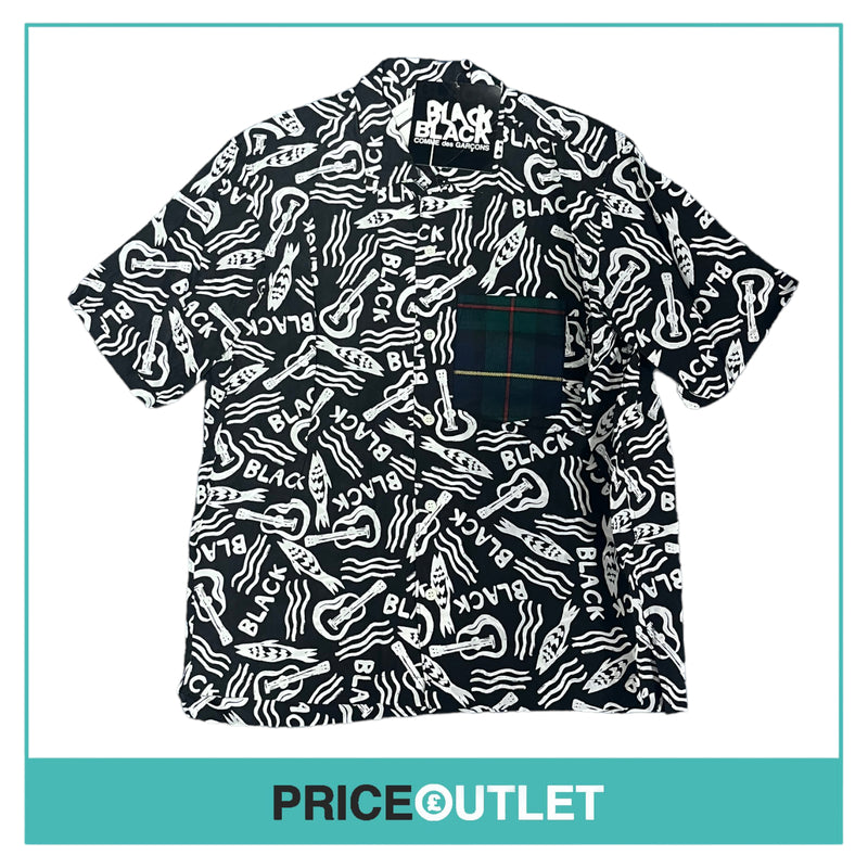 Comme des Garçons Black - Black and White Print Shirt with Tartan Pocket - Size S - BRAND NEW WITH TAGS
