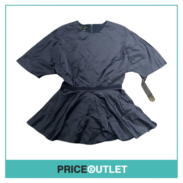 Giambattista Valli - Navy Satin Top with Flared Hem - Size S - BRAND NEW WITH TAGS