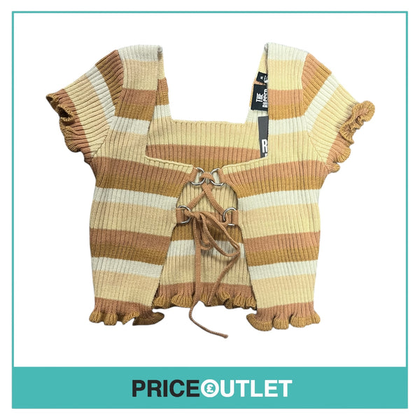 The Ragged Priest - Neutral Chunky Knitted Stripe Top with Tie Detail - Size XL - BRAND NEW WITH TAGS