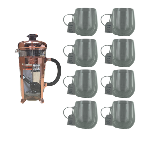 Whittard 8 Cup Cafetière + 8 x Whittard Nova double walled mug