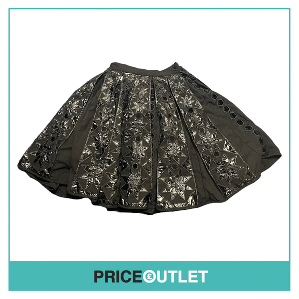 KTZ - Black Embroidery Patchwork Pleated Skirt - Size M - BRAND NEW WITH TAGS