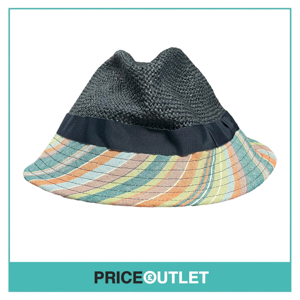 Bernstock Speirs - Navy Wicker Hat with Striped Brim - BRAND NEW WITH TAGS
