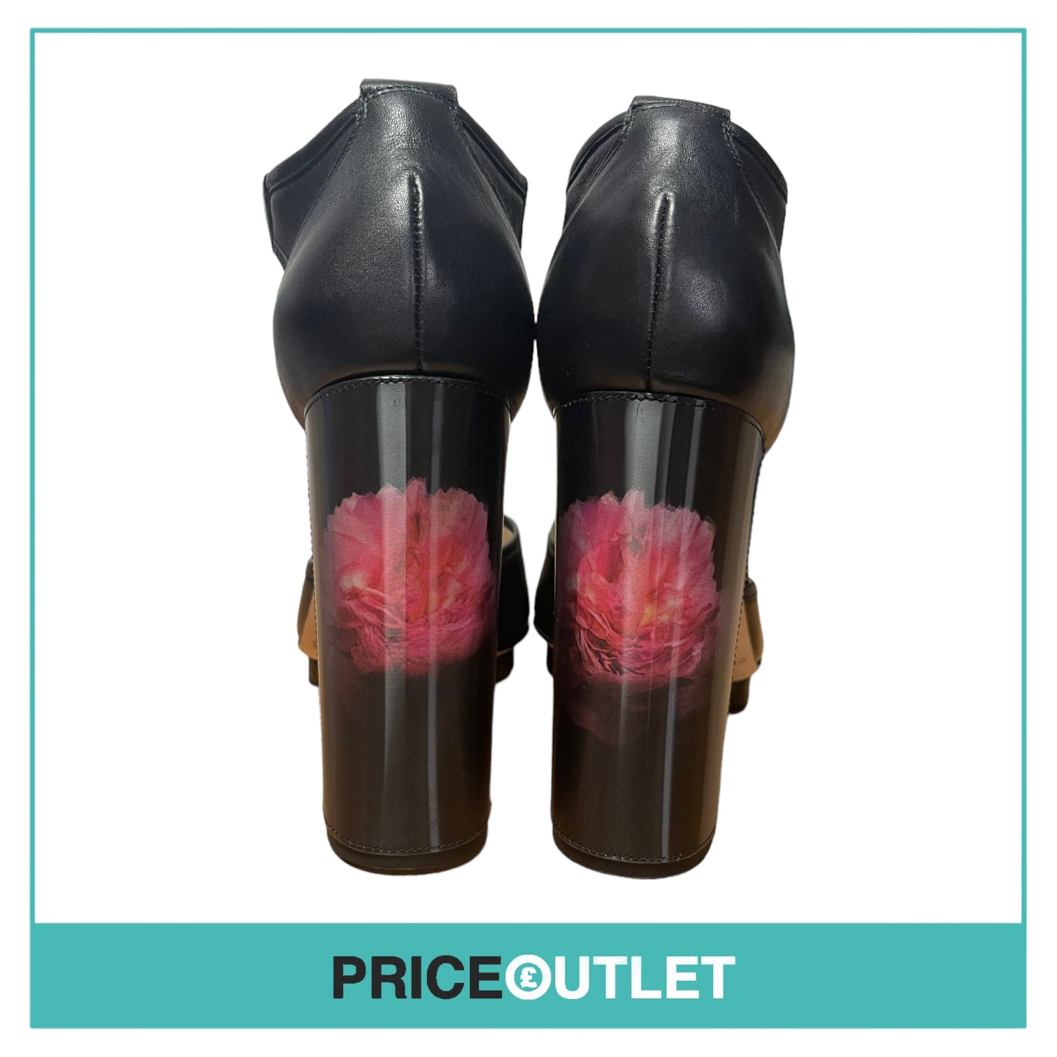 Christopher Kane - Black Heels with Pink Flower Holograph Heel - Size 37 - BRAND NEW WITH TAGS