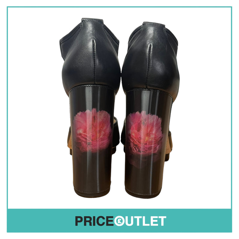 Christopher Kane - Black Heels with Pink Flower Holograph Heel - Size 37 - BRAND NEW WITH TAGS