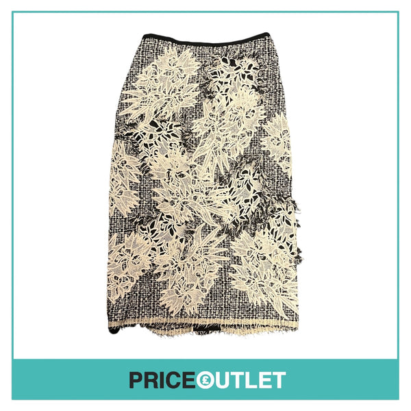 Erdem - Black and White Tweed Skirt with Lace - Size 10 - BRAND NEW WITH TAGS