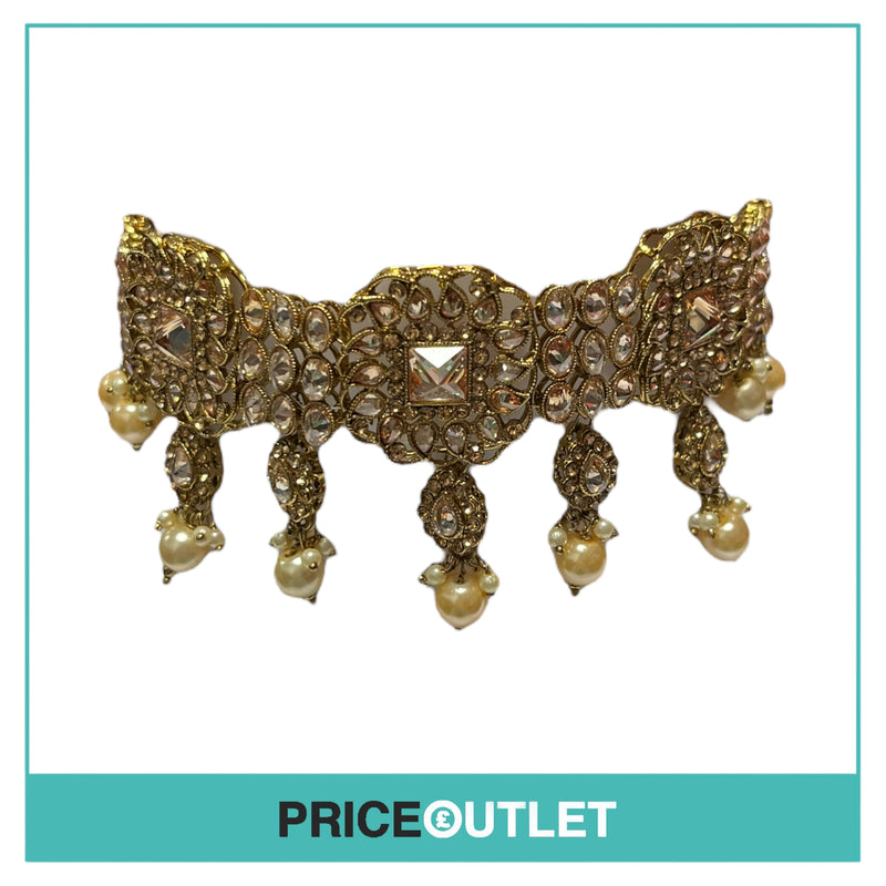 Dhiral's Creations - Gold Earrings, Choker and Headpiece Jewellery Set - BRAND NEW IN BAG