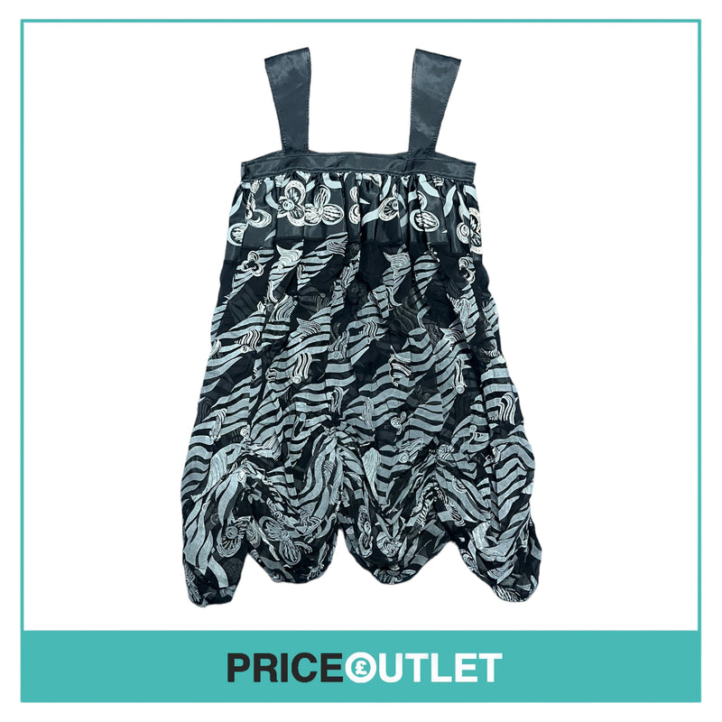 Zandra Rhodes - Monochrome Printed Short Dress with Gathered Skirt - Size 10 - BRAND NEW WITH TAGS