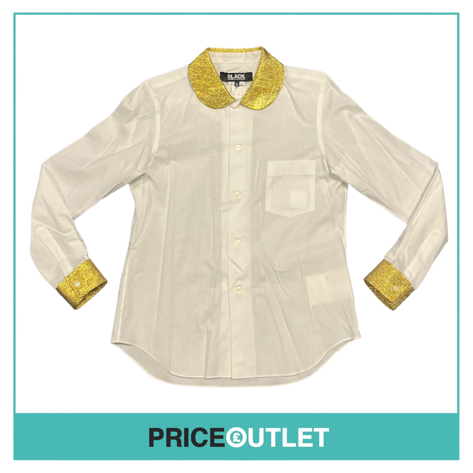 Comme des Garçons Black - Ladies White Shirt with Gold Collar and Cuffs - Size XS - BRAND NEW WITH TAGS