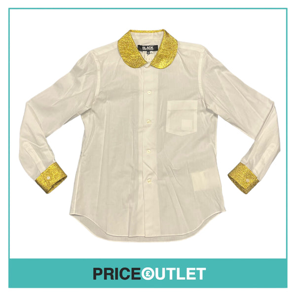 Comme des Garçons Black - Ladies White Shirt with Gold Collar and Cuffs - Size XS - BRAND NEW WITH TAGS