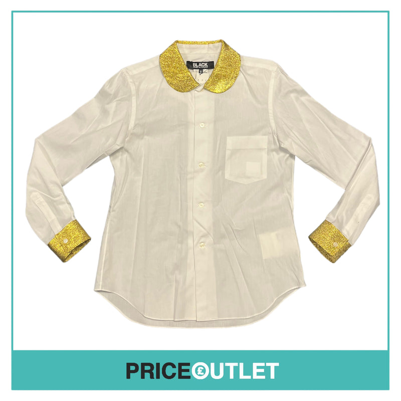 Comme des Garçons Black - Ladies White Shirt with Gold Collar and Cuffs - Size XS - BRAND NEW WITH TAGS