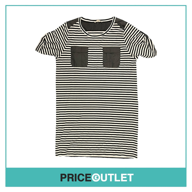 Commuun - Black and White Striped Dress with Grey Panels - Size 38 - BRAND NEW WITH TAGS