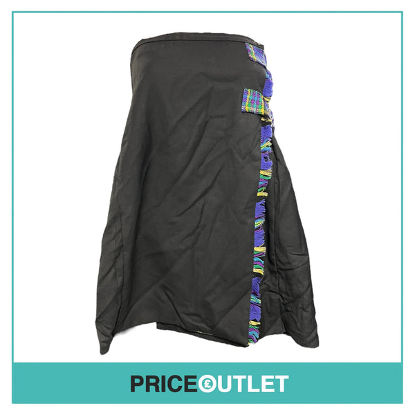 House of Holland - Black Strapless Kilted Dress with Purple and Green Tartan Detailing - Size S - BRAND NEW WITH TAGS