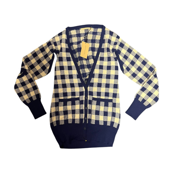 Christopher Kane - Blue and White Gingham Cashmere Cut Out Cardigan - Size M - BRAND NEW WITH TAGS