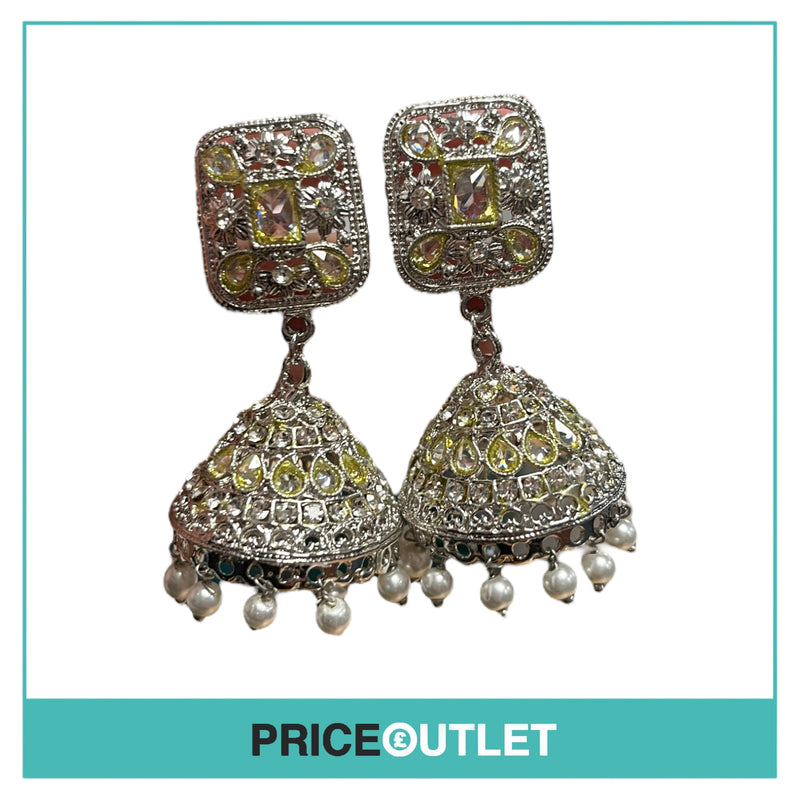 Dhiral's Creations - Silver and Green Earrings, Choker and Headpiece Jewellery Set - BRAND NEW IN BAG