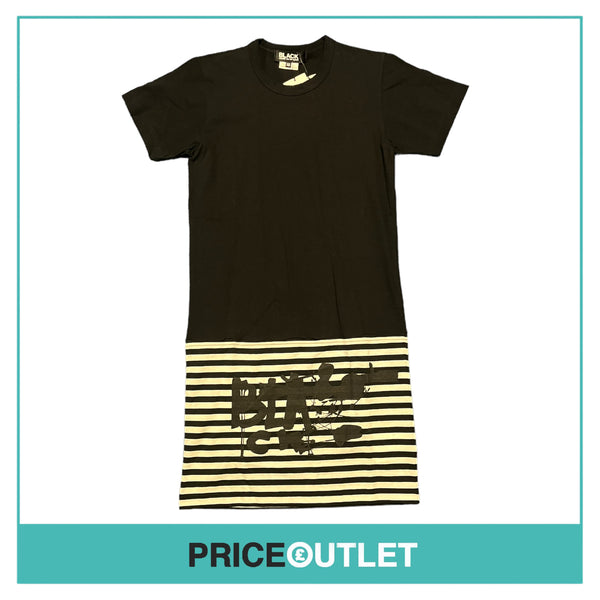 Comme des Garçons Black - Ladies Long Black T-Shirt with Striped Hem - Size XS - BRAND NEW WITH TAGS