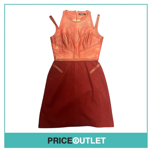 Marios Schwab - Burgundy Dress with Leather Body and Wool Skirt - Size 12 - BRAND NEW WITH TAGS