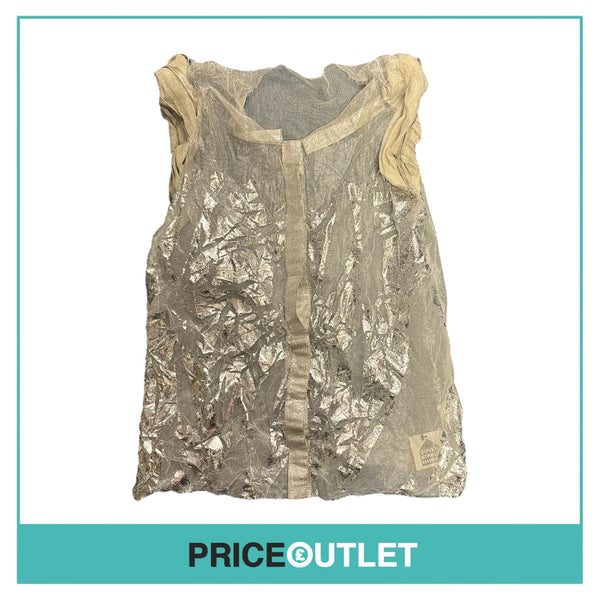 Rodarte - Silver Laminated Roll Sleeve Blouse - Size 4 - BRAND NEW WITH TAGS