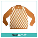 Manors Golf - Check Knit Polo Shirt - Burnt Orange - Size M - BRAND NEW