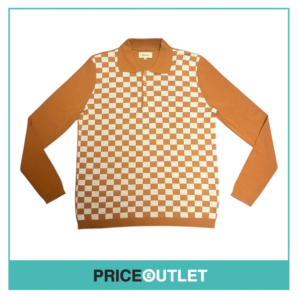 Manors Golf - Check Knit Polo Shirt - Burnt Orange - Size L - BRAND NEW