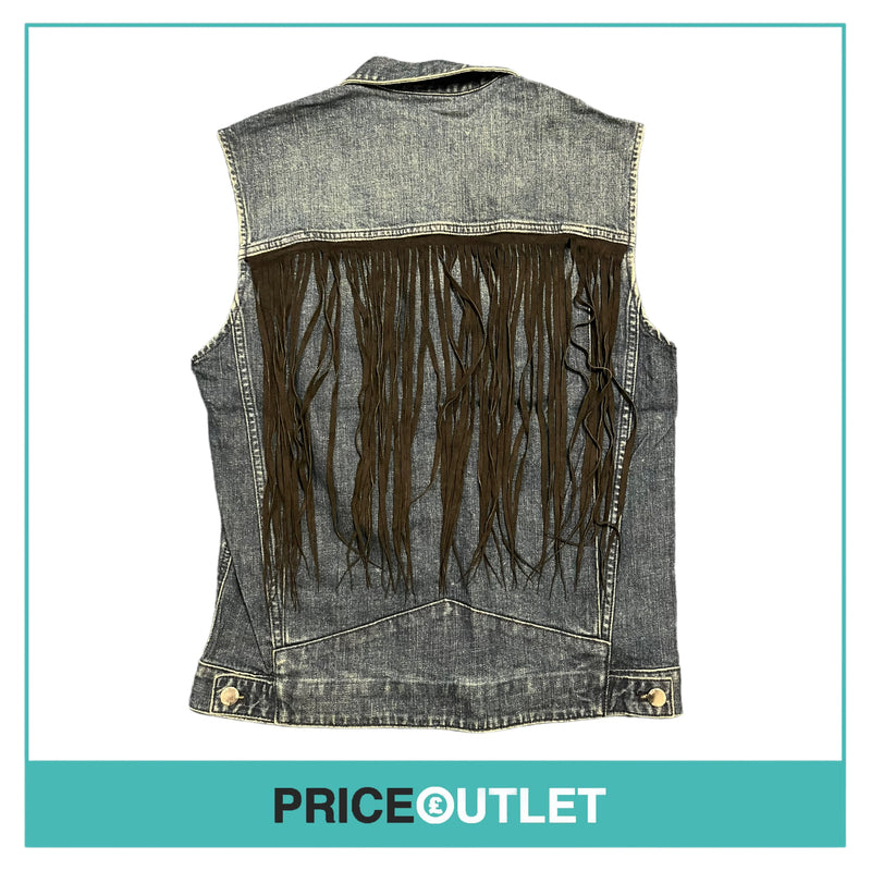 BLK DNM - Blue Sleeveless Denim Jacket with Black Fringe - Size XXS - BRAND NEW WITH TAGS
