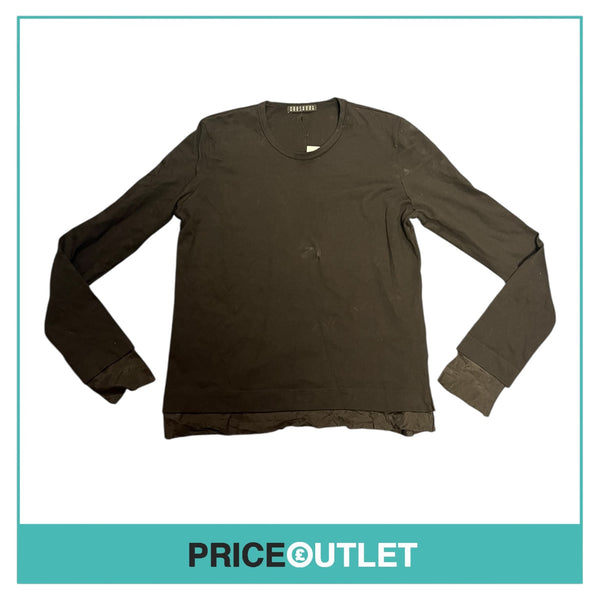 Peachoo & Krejberg - Black Long Sleeve Top with Silk Trim - Size L - BRAND NEW WITH TAGS