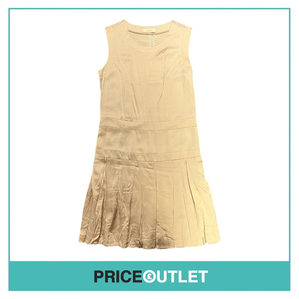 Derecuny - Nude Satin Dress with Low Waist Pleat Skirt - Size 42 - BRAND NEW WITH TAGS