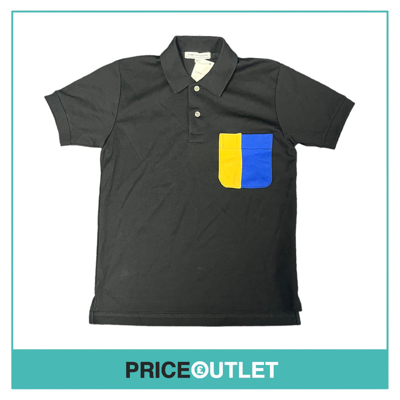 Comme des Garçons - Ladies Black Polo Shirt with Blue and Yellow Pocket - Size M - BRAND NEW WITH TAGS