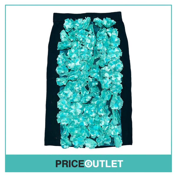 Sister by Sibling - Black Knit Pencil Skirt with 3D Green Flowers - Size S - BRAND NEW WITH TAGS