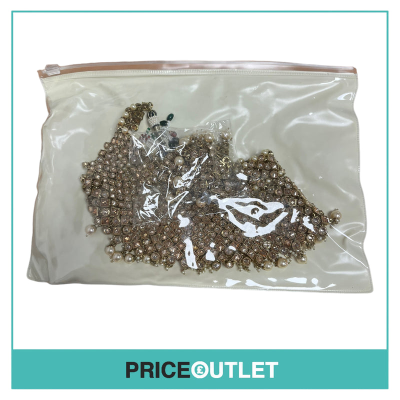 Dhiral's Creations - Gold Earrings, Choker and Headpiece Jewellery Set - BRAND NEW IN BAG