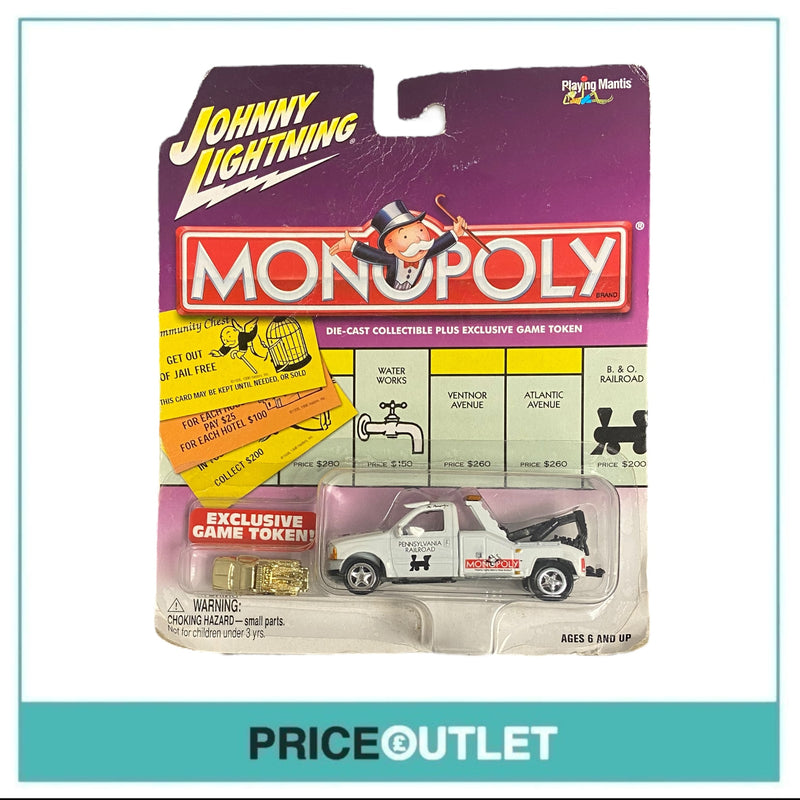 Johnny Lightning - Monopoly Pennsylvania RR '00 Ford F-450 Tow Truck (White) - Damaged Box