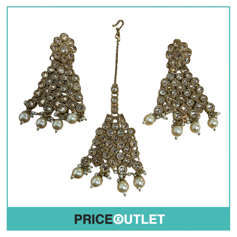 Dhiral's Creations - Gold Earrings, Choker and Headpiece Jewellery Set - BRAND NEW IN BAG