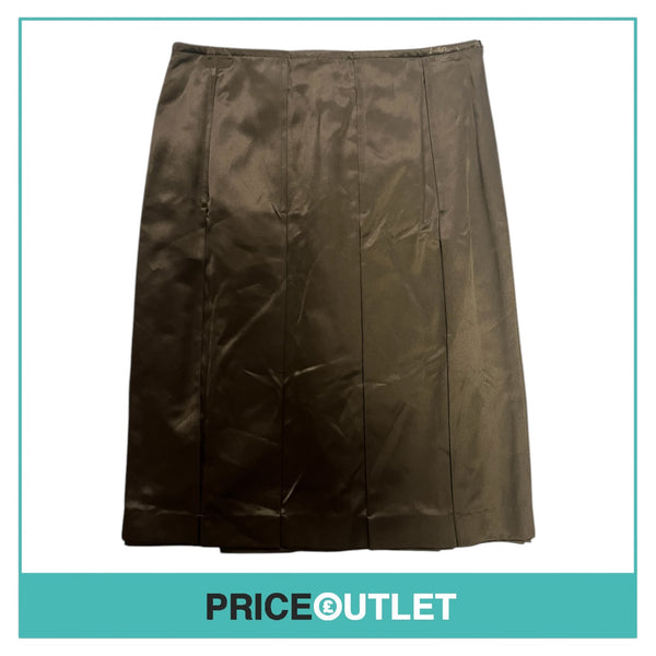 Derercuny - Black Satin Stitched Pleat Skirt - Size 42 - BRAND NEW WITH TAGS